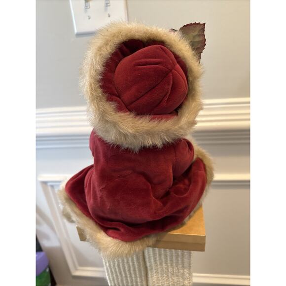 Bearington Collection Limited Plush Bear Red Velvet Dress Rose Bonnet Christmas - Picture 3 of 8